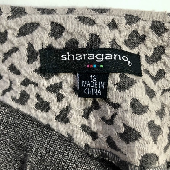 NWT Sharagano sheath dress abstract pattern dark grey light grey belted 12 - Picture 8 of 10
